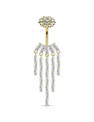 Piercing nombril fleur et chandelier plaqué or