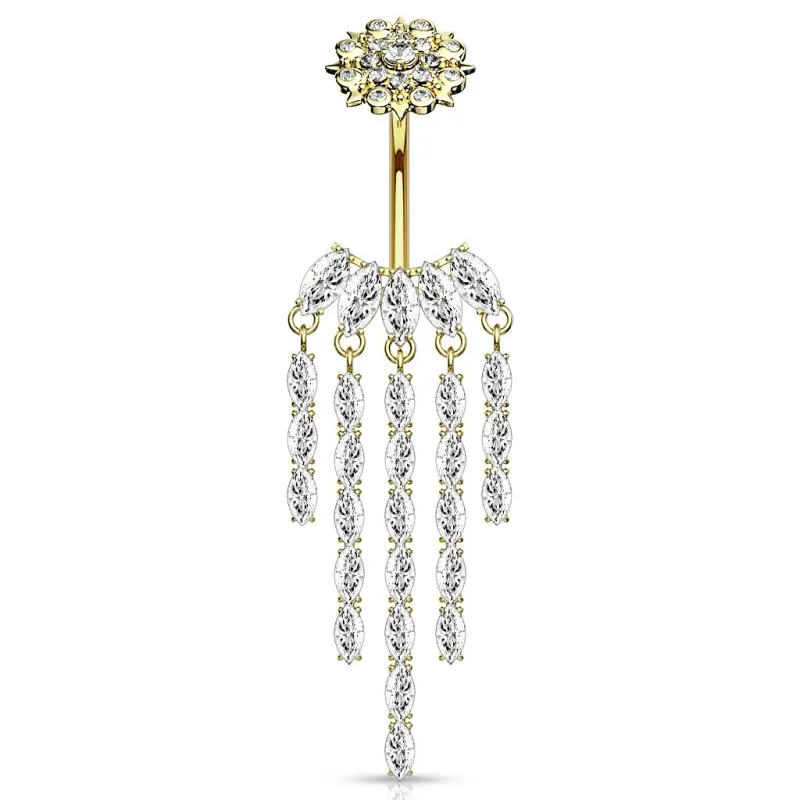 Piercing nombril fleur et chandelier plaqué or