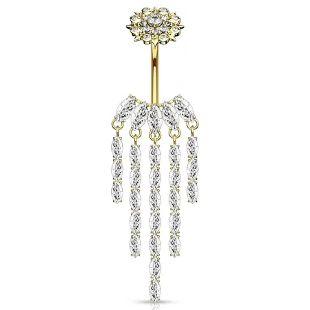 Piercing nombril fleur et chandelier plaqué or