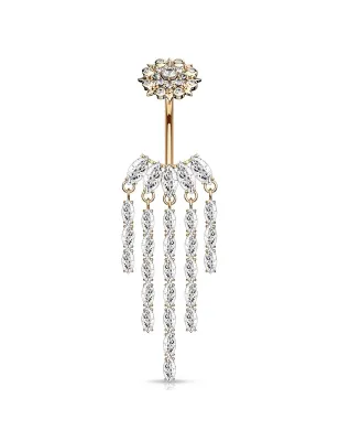 Piercing nombril fleur et chandelier plaqué or rose