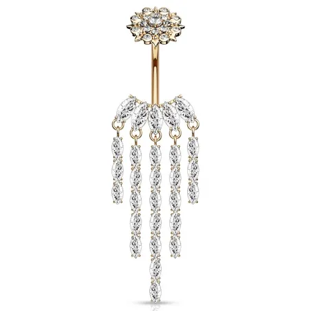 Piercing nombril fleur et chandelier plaqué or rose