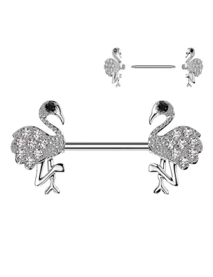 Piercing téton flamant rose serti de strass