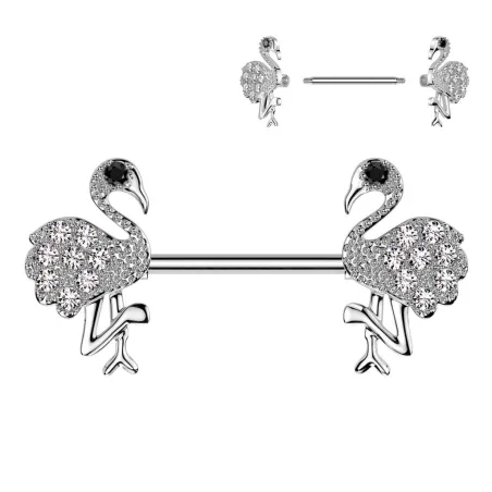 Piercing téton flamant rose serti de strass