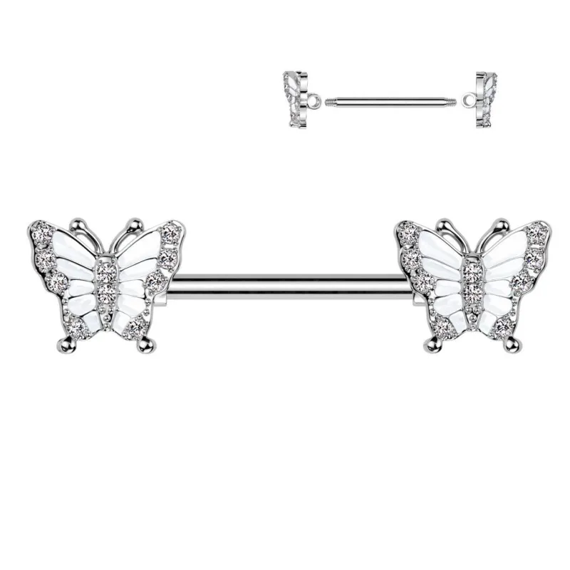 Piercing téton papillons pavés de strass