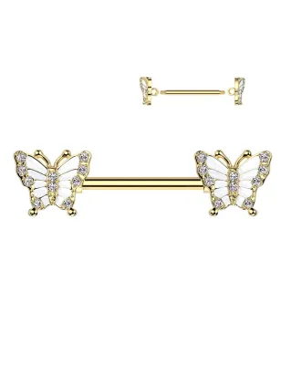 Piercing téton papillons doré pavés de strass