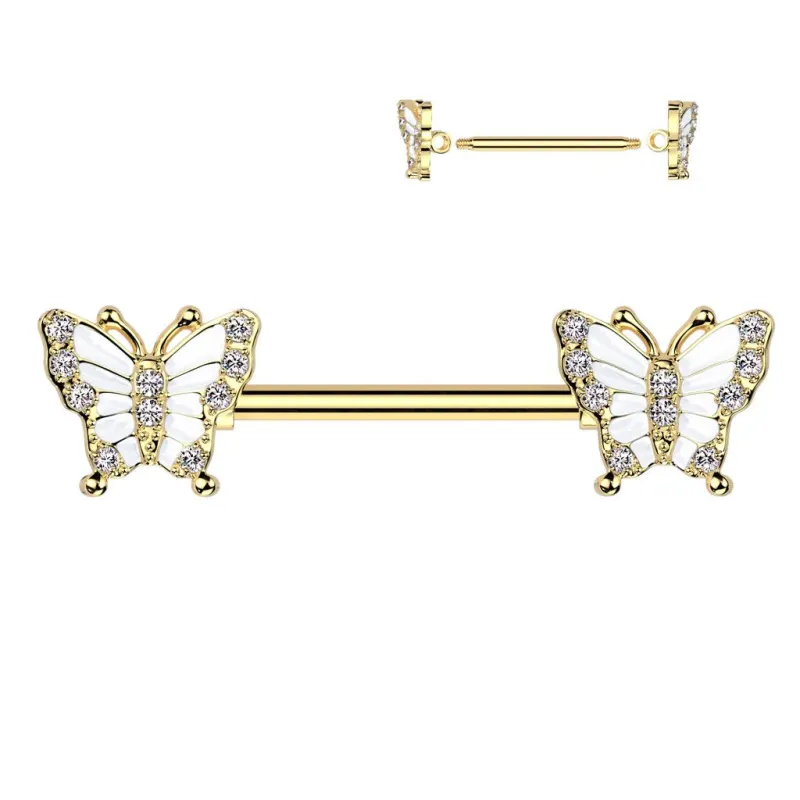 Piercing téton papillons doré pavés de strass