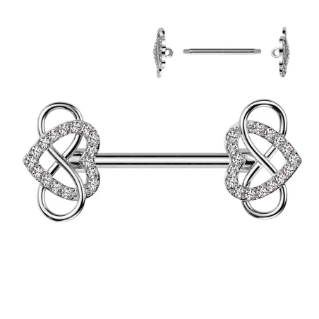 Piercing téton coeur infini pavés de strass