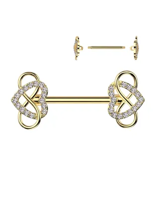 Piercing téton coeur infini doré pavés de strass