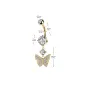 Piercing nombril papillon doré pendentif strass acier chirurgical