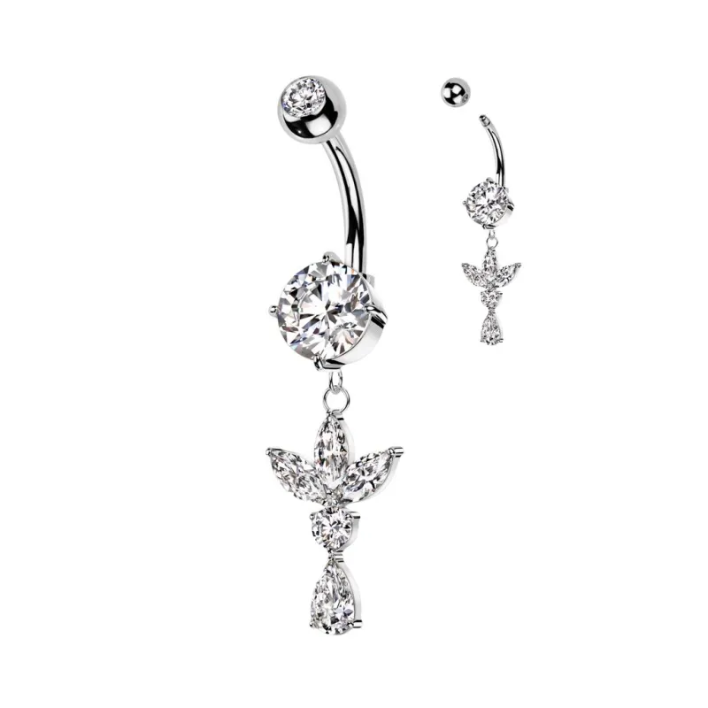 Piercing nombril pendentif feuille et poire