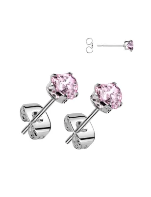 Paire Boucles d'oreille coeur pierre rose