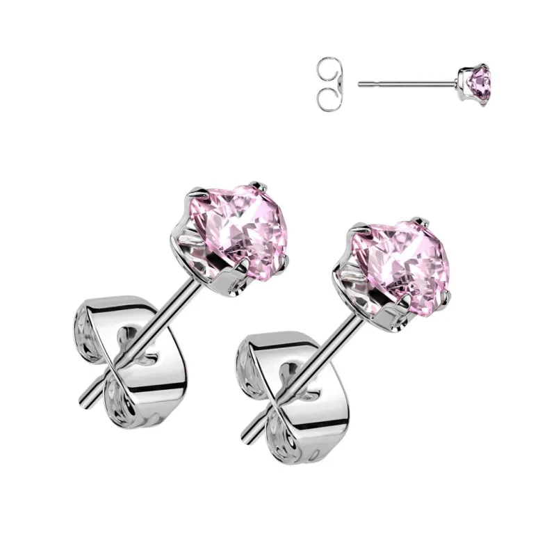 Paire Boucles d'oreille coeur pierre rose