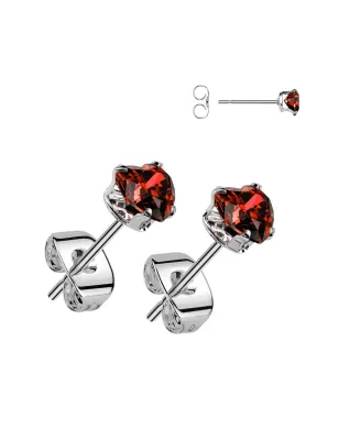 Paire Boucles d'oreille coeur pierre rouge