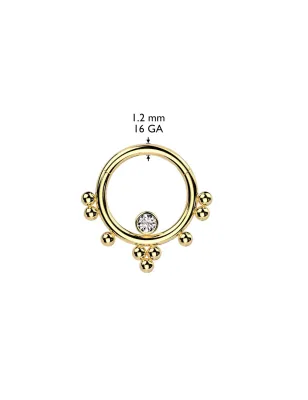 Piercing anneau doré cluster billes et zircon (oreille, septum)