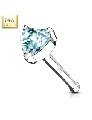 Piercing Nez Or Blanc 14 Carats Gemme Coeur Turquoise