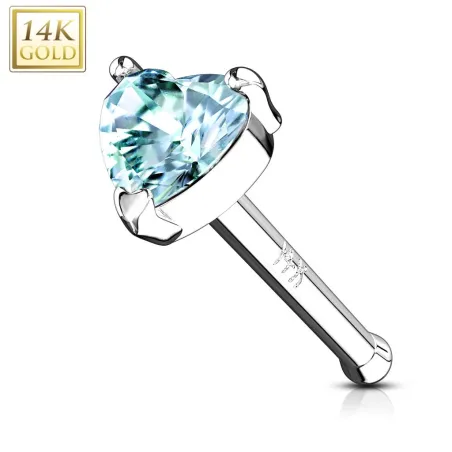 Piercing Nez Or Blanc 14 Carats Gemme Coeur Turquoise