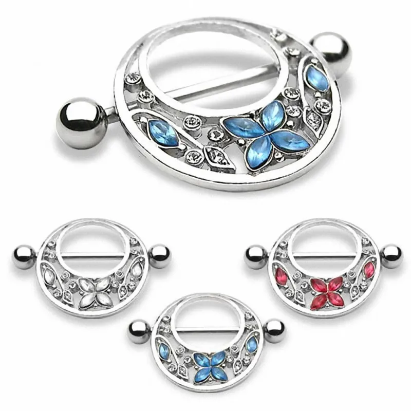 Piercing Téton Bouclier Fleurs et Papillon