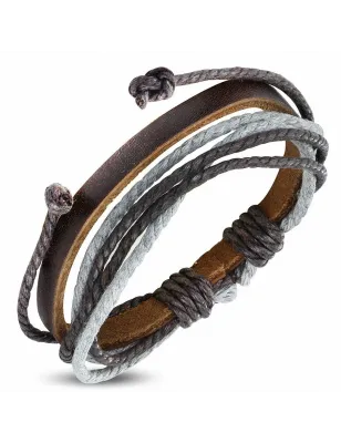 Bracelet ajustable en cuir marron avec cordon de serrage