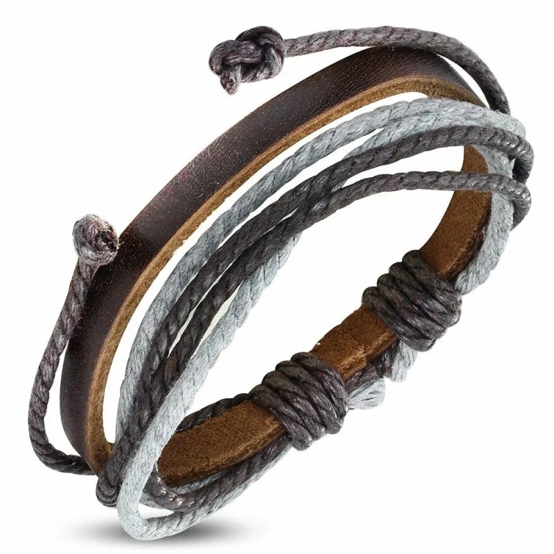 Bracelet homme en cuir marron avec cordon de serrage 001