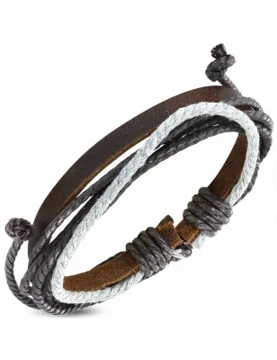 Bracelet homme en cuir marron avec cordon de serrage 003