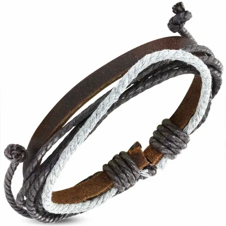 Bracelet homme en cuir marron avec cordon de serrage 003