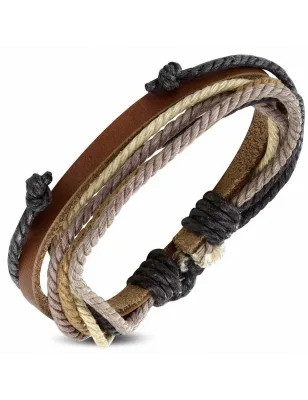 Bracelet homme en cuir marron avec cordon de serrage 004