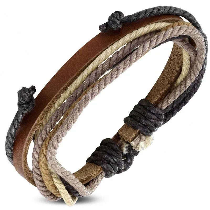 Bracelet homme en cuir marron avec cordon de serrage 004