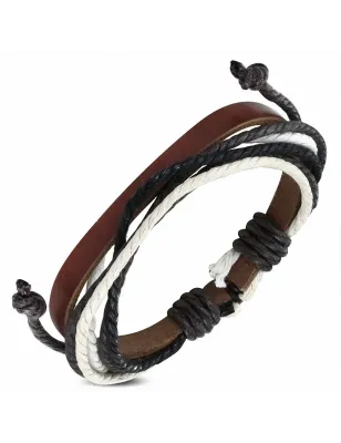 Bracelet homme en cuir marron avec cordon de serrage 005