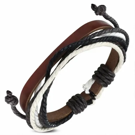 Bracelet homme en cuir marron avec cordon de serrage 005