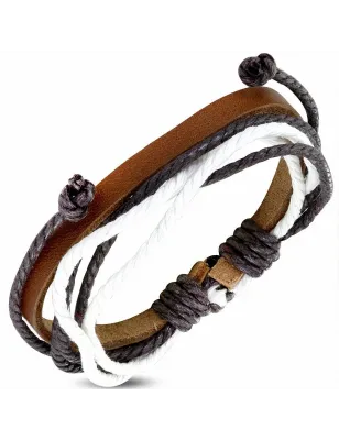 Bracelet homme en cuir marron avec cordon de serrage 006