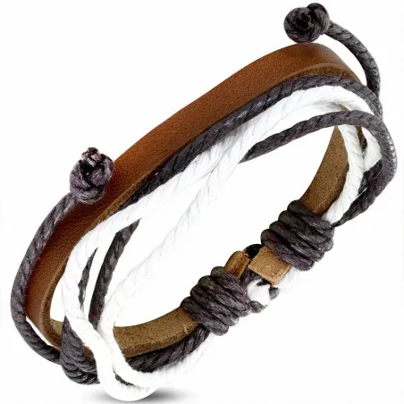 Bracelet homme en cuir marron avec cordon de serrage 006