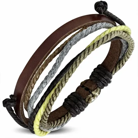 Bracelet homme en cuir marron avec cordon kaki 009