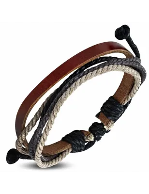 Bracelet homme en cuir marron avec cordon noir sable 014