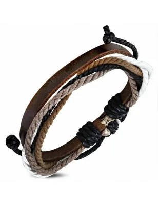 Bracelet homme en cuir marron avec cordon de serrage 015