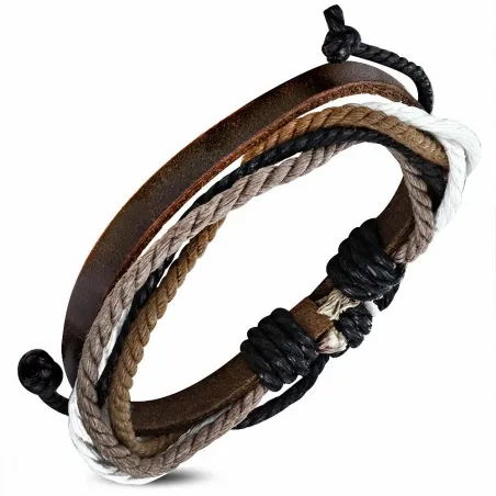 Bracelet homme en cuir marron avec cordon de serrage 015