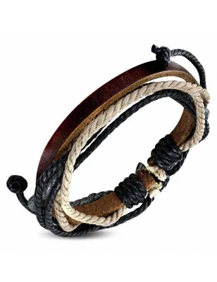 Bracelet homme en cuir marron avec cordon noir gris 017