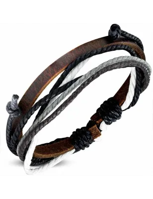 Bracelet homme en cuir marron avec cordon noir chocoloat 019