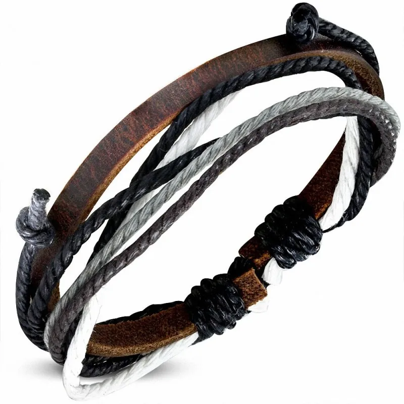 Bracelet homme en cuir marron avec cordon noir chocoloat 019