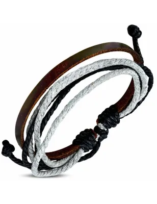 Bracelet homme en cuir marron avec cordon de serrage 020