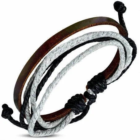 Bracelet homme en cuir marron avec cordon de serrage 020