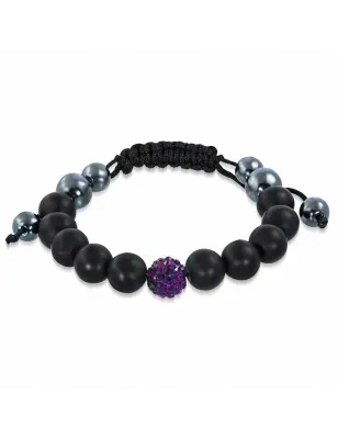 Bracelet shamballa à billes noir cristaux violet 149