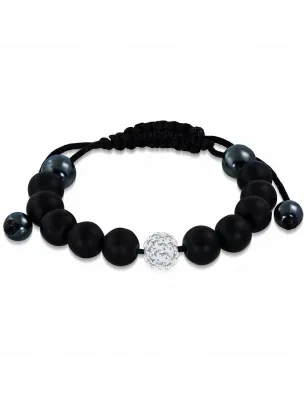 Bracelet shamballa à billes noir cristaux blanc 150