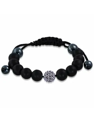 Bracelet shamballa à billes noir cristaux gris 151