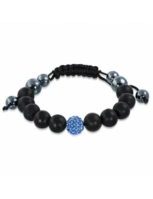 Bracelet shamballa à billes noir cristaux bleu 155