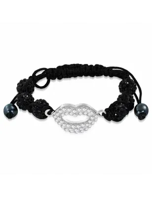 Bracelet shamballa à billes noir bouche cristaux blanc 157