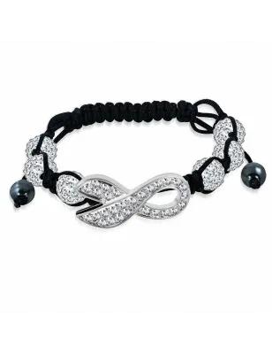 Bracelet shamballa à billes ruban cristaux blanc 160