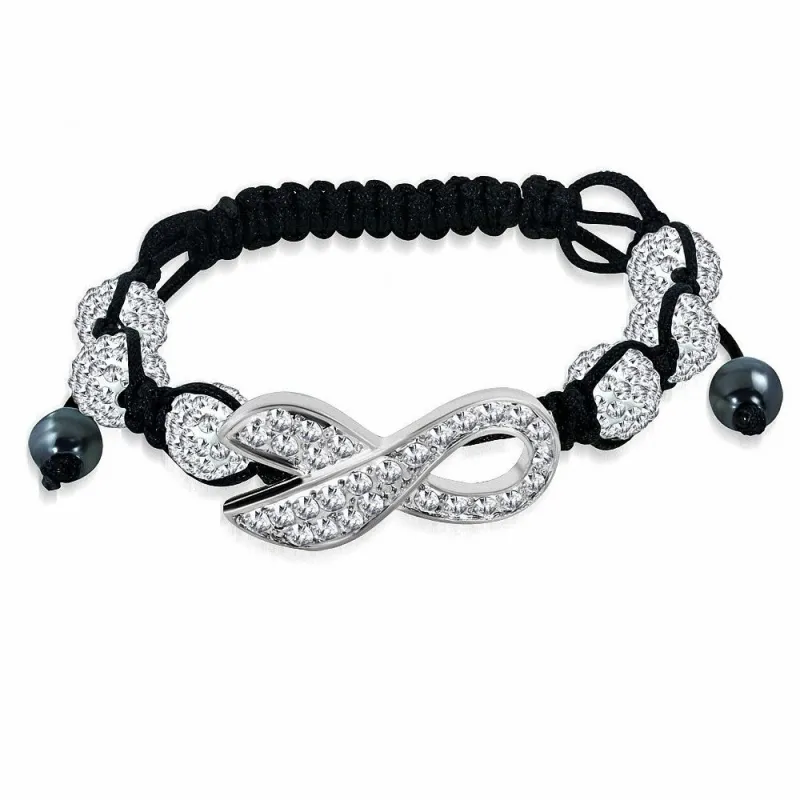 Bracelet shamballa à billes ruban cristaux blanc 160