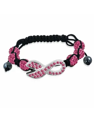 Bracelet shamballa à billes ruban cristaux rose 161