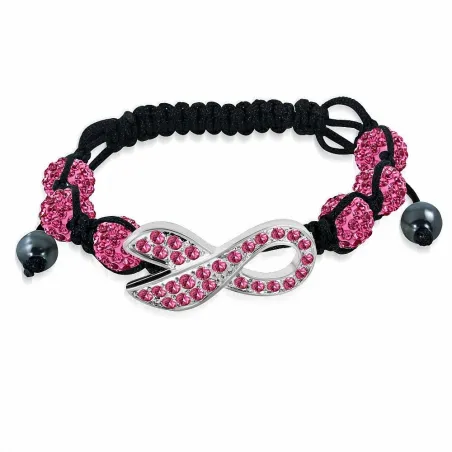 Bracelet shamballa à billes ruban cristaux rose 161