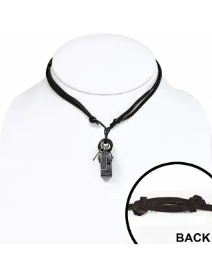 Collier en cuir brun avec pendentif sifflet anneau